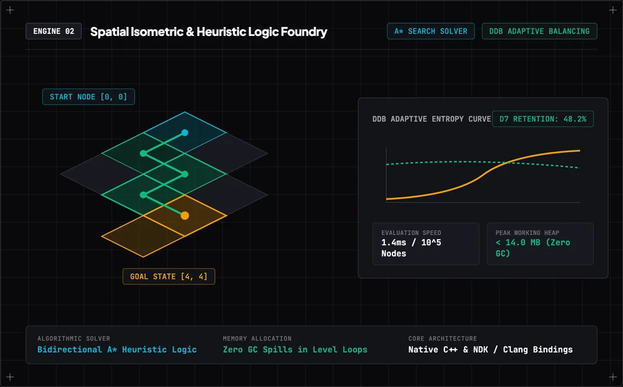 Prime1 Isometric spatial logic puzzle grid and dynamic difficulty balance graph